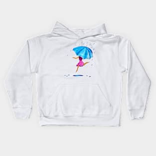 Girl Dancing in Rain With Umbrella Kids Hoodie